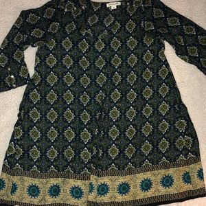 S/M green/ tan silky dress